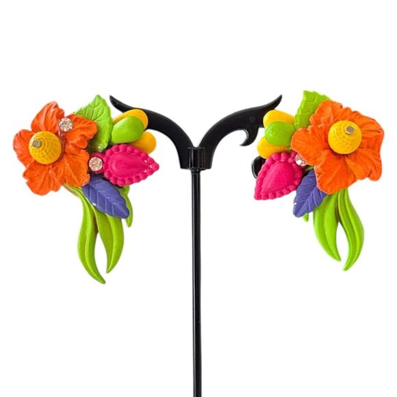 Vintage Flower Statement Earrings - Picture 1 of 2
